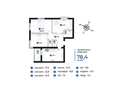 Продаж 3-кімнатної квартири в ЖК "Козацький" (вул.Довженка), 78 кв/м, 2 поверх